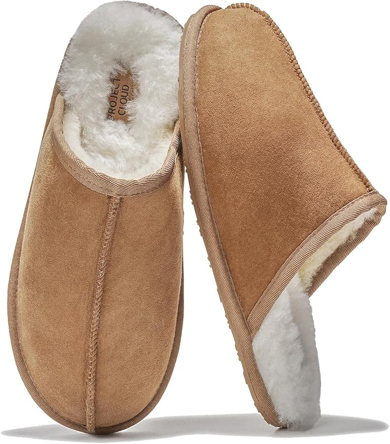 Project Cloud Mens Slippers 100% Genuine Sheepskin Upper - Memory Foam Mens Scuff Slippers w/Dyed... | Amazon (US)