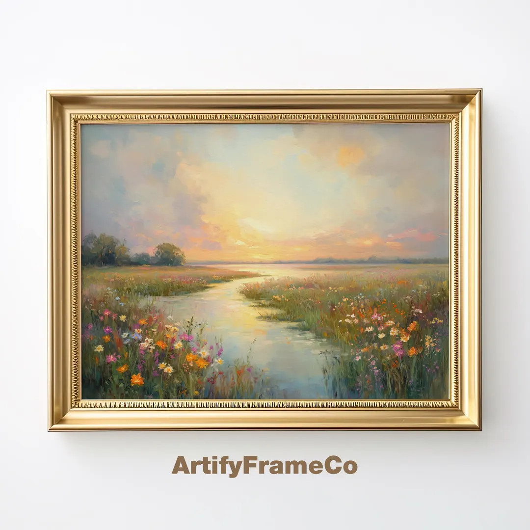 PRINTABLE Wildflowers Landscape Oil Painting, Vintage Landscape Print, Meadow Painting, Spring Wa... | Etsy (US)