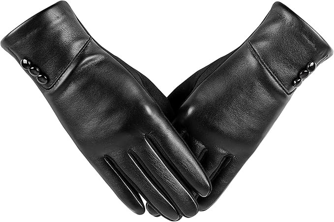 Winter Fashion Leather Gloves for Women, Touch Screen Wool Lined Outdoor Windproof Warm Suede Dri... | Amazon (US)