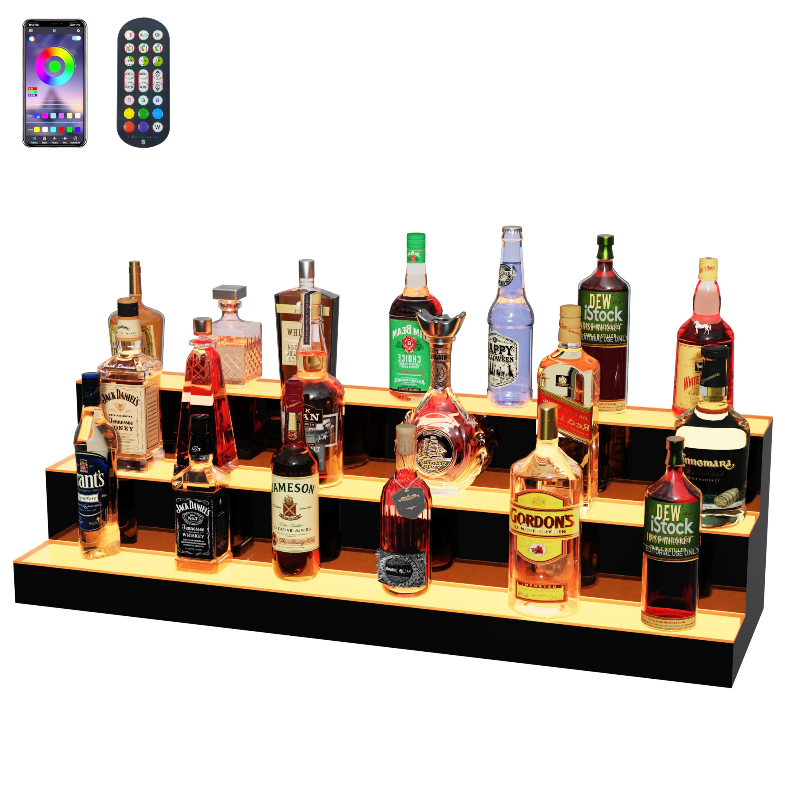 MESAlLUP Acrylic 40 Inch 3 Tier High Light LED Detachable Liquor Bottle Display Shelf with Remote... | Amazon (US)