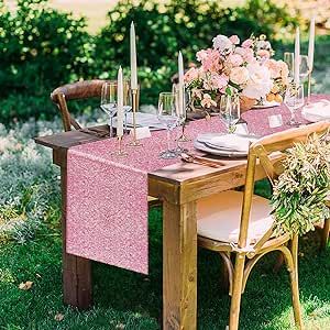 Pink Table Runner 12''x 108'', Pink Sequin Table Runners, Pink Birthday Party Decorations, Glitte... | Amazon (US)