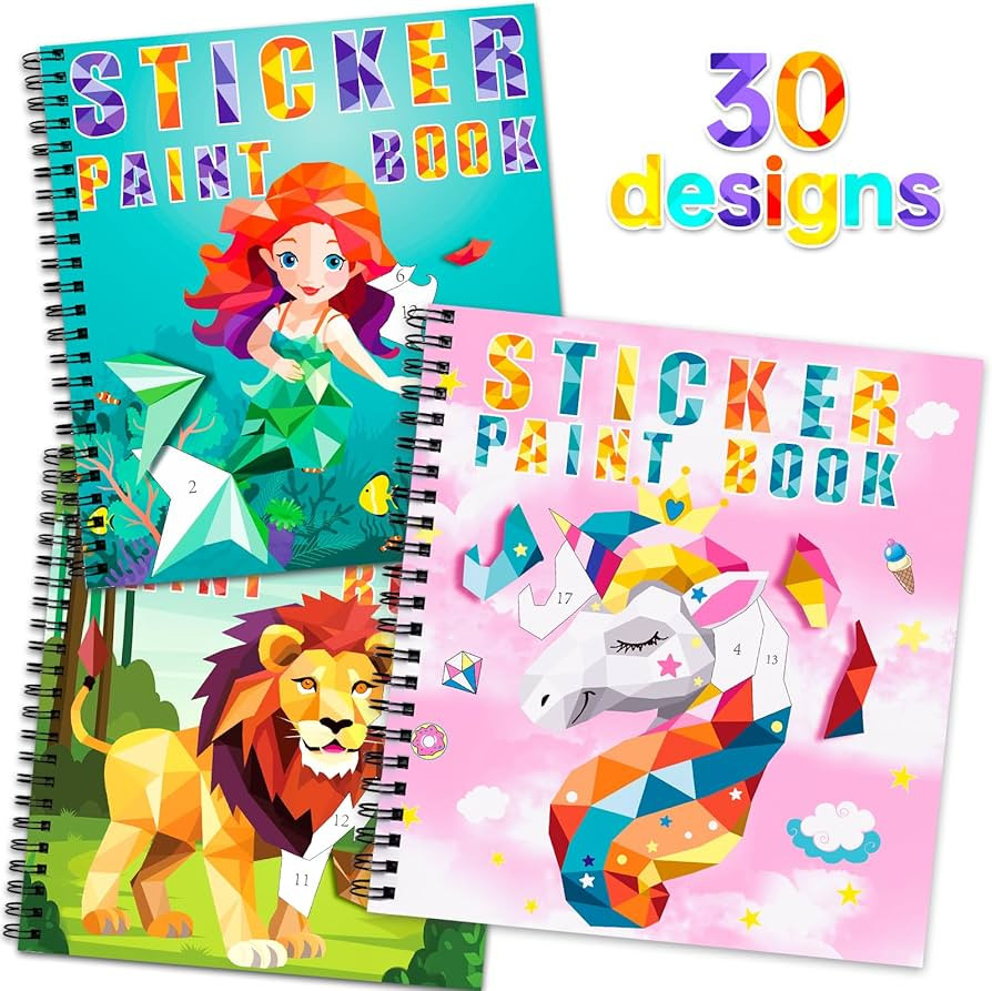 3PCS Sticker Paint Books for Kids Ages 4-10,Unicorn Mermaid Animals Designs Paint by Stickers,Sti... | Amazon (US)