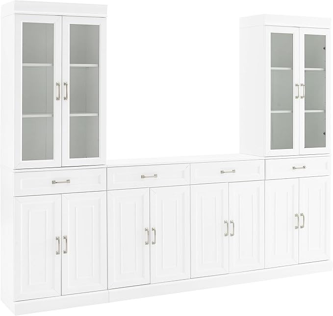 Crosley Furniture Stanton 3-Piece Sideboard Buffet Cabinet and Glass Door Kitchen Storage Pantry ... | Amazon (US)