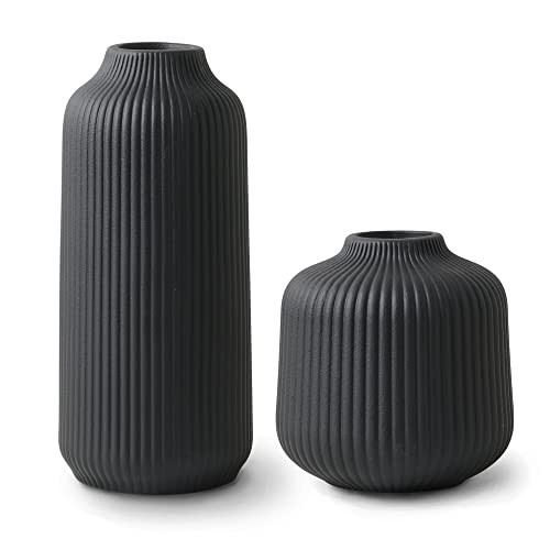flature Ceramic Vases in Nordic Style, Modern Vase Deco for Pampas Grass, Boho Deco for Windowsill, Vases Set in Black Matt, Flower Vase as Home Decoration for Fresh Flowers, Dried Flowers, Set of 2 | Amazon (US)