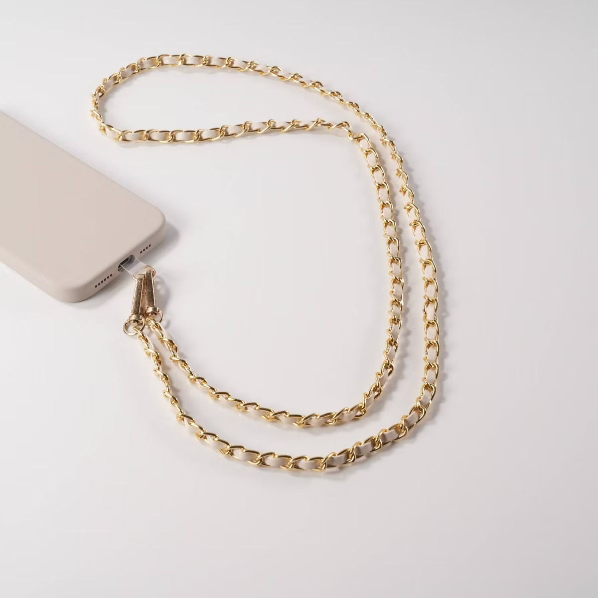 Hello Lux Gold Tone Chain with Faux Leather Phone Crossbody Strap - White | Target