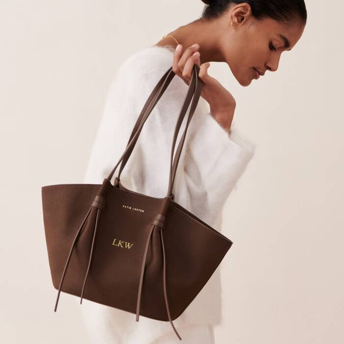 Celina Small Suedette Tote Bag in Chocolate | Katie Loxton Ltd. (UK)