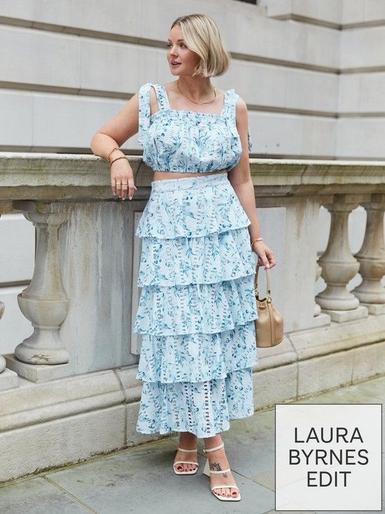X Laura Byrnes Co Ord Broidery Floral Midaxi Skirt - Blue | Very (UK)