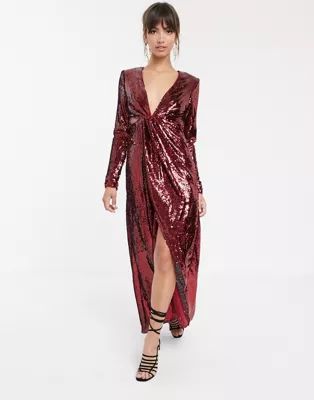 ASOS EDITION plunge asymmetric maxi dress in sequin | ASOS (Global)