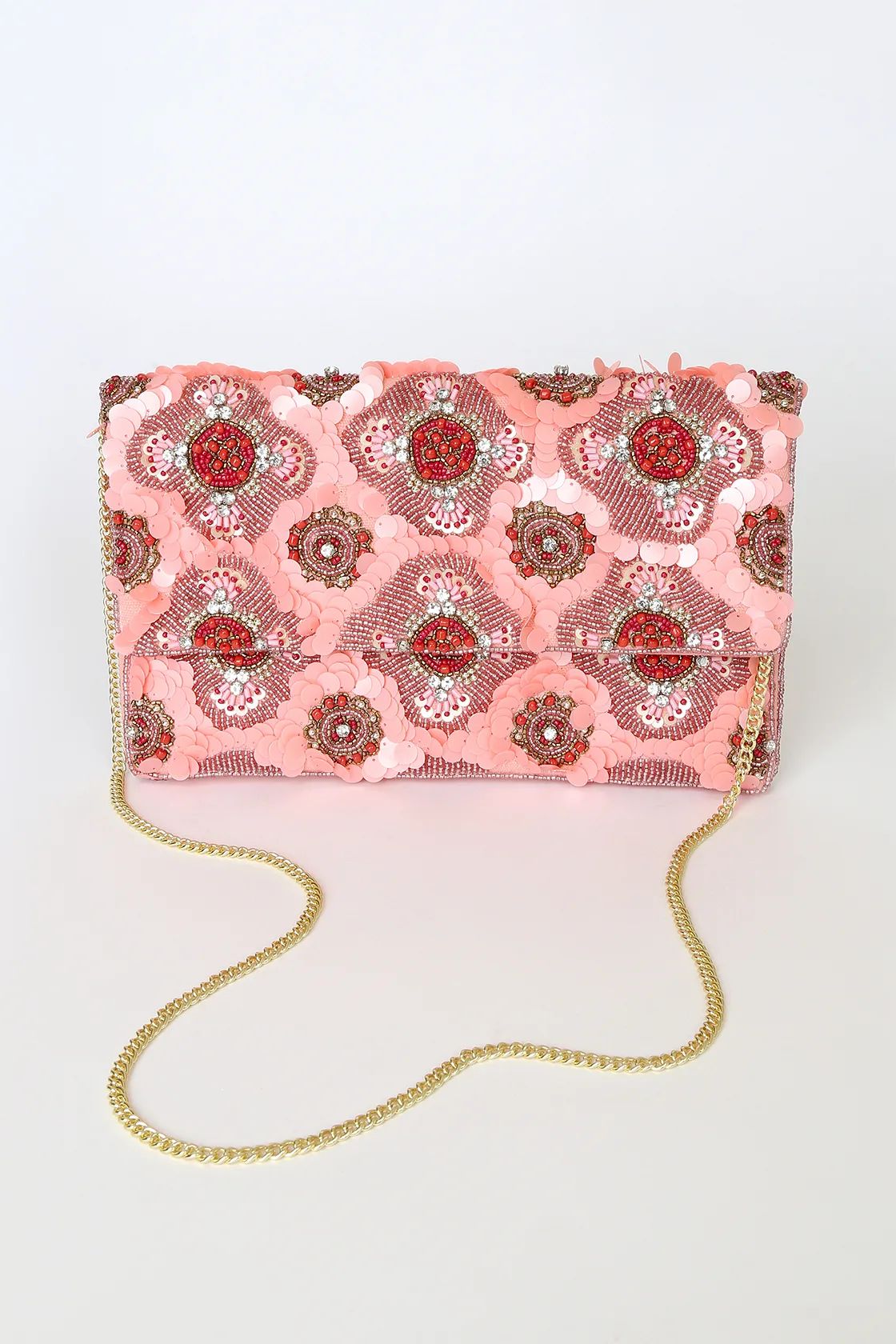 Party Princess Pink and Red Sequin Beaded Clutch | Lulus (US)