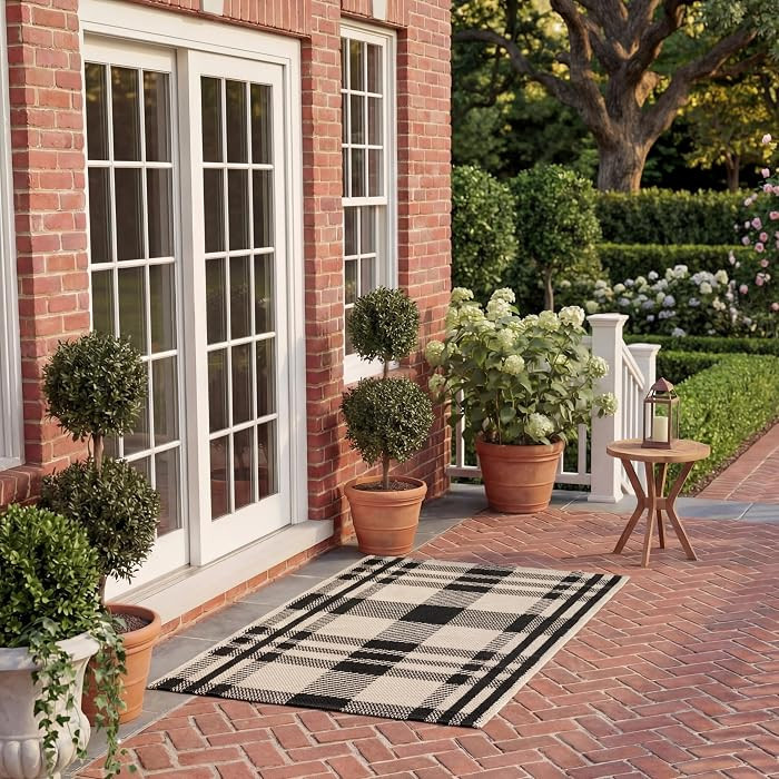 SAFAVIEH Washable Rug Outdoor Courtyard Collection - 2' x 3'7", Black & Bone, Plaid Pattern, Non-... | Amazon (US)