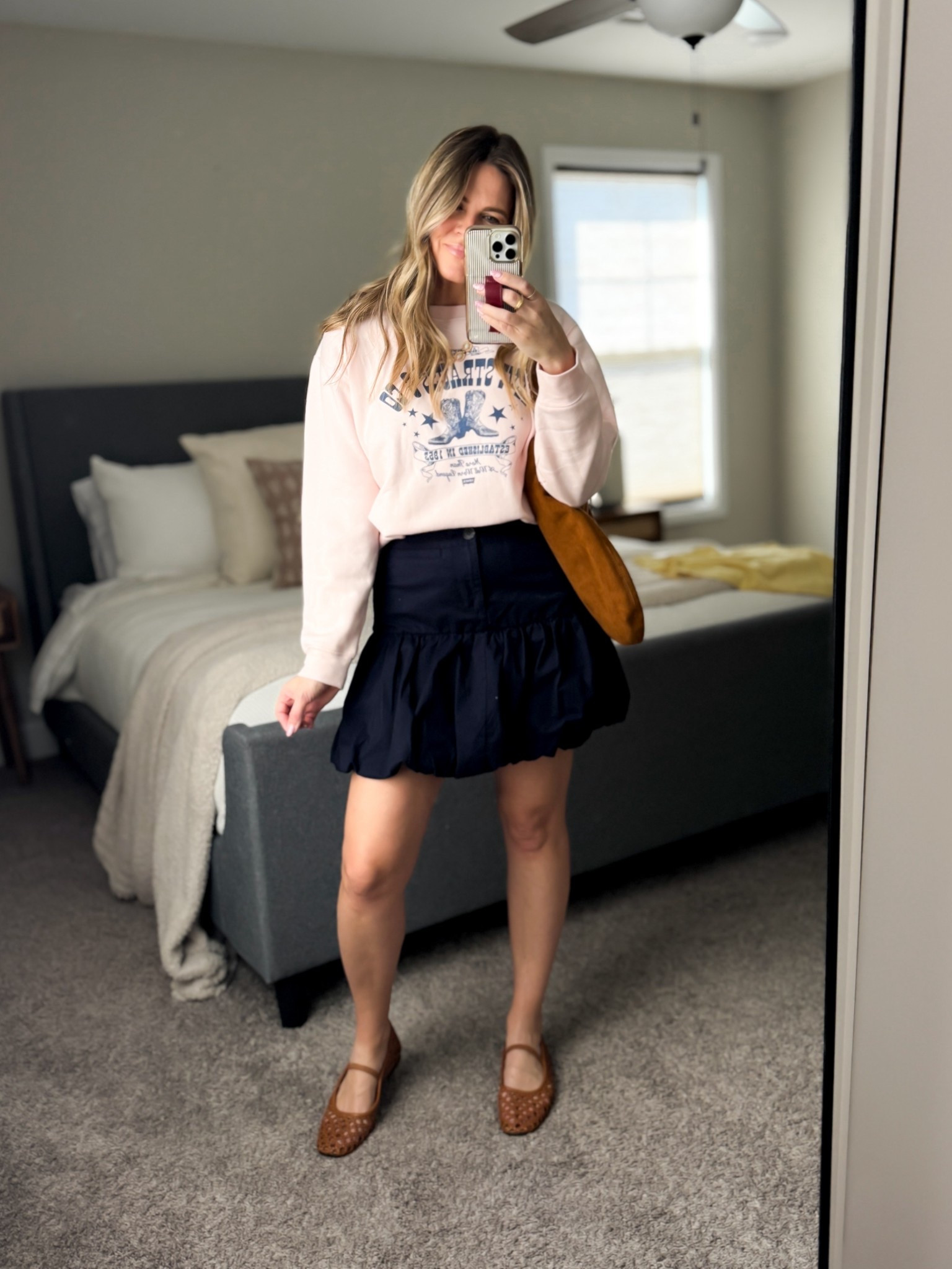 Spring outfit of the day. This is the cutest drop waist bubble hem skirt from Walmart and this Levi’s sweatshirt from Target is perfect for all year long and so soft. Both fit true to size. I’m wearing my Amazon flats I got in the fall. I love these so much! I’ll link a similar pair from Walmart and Target depending on your preferred store. 

#LTKSeasonal #LTKOver40 #LTKootd