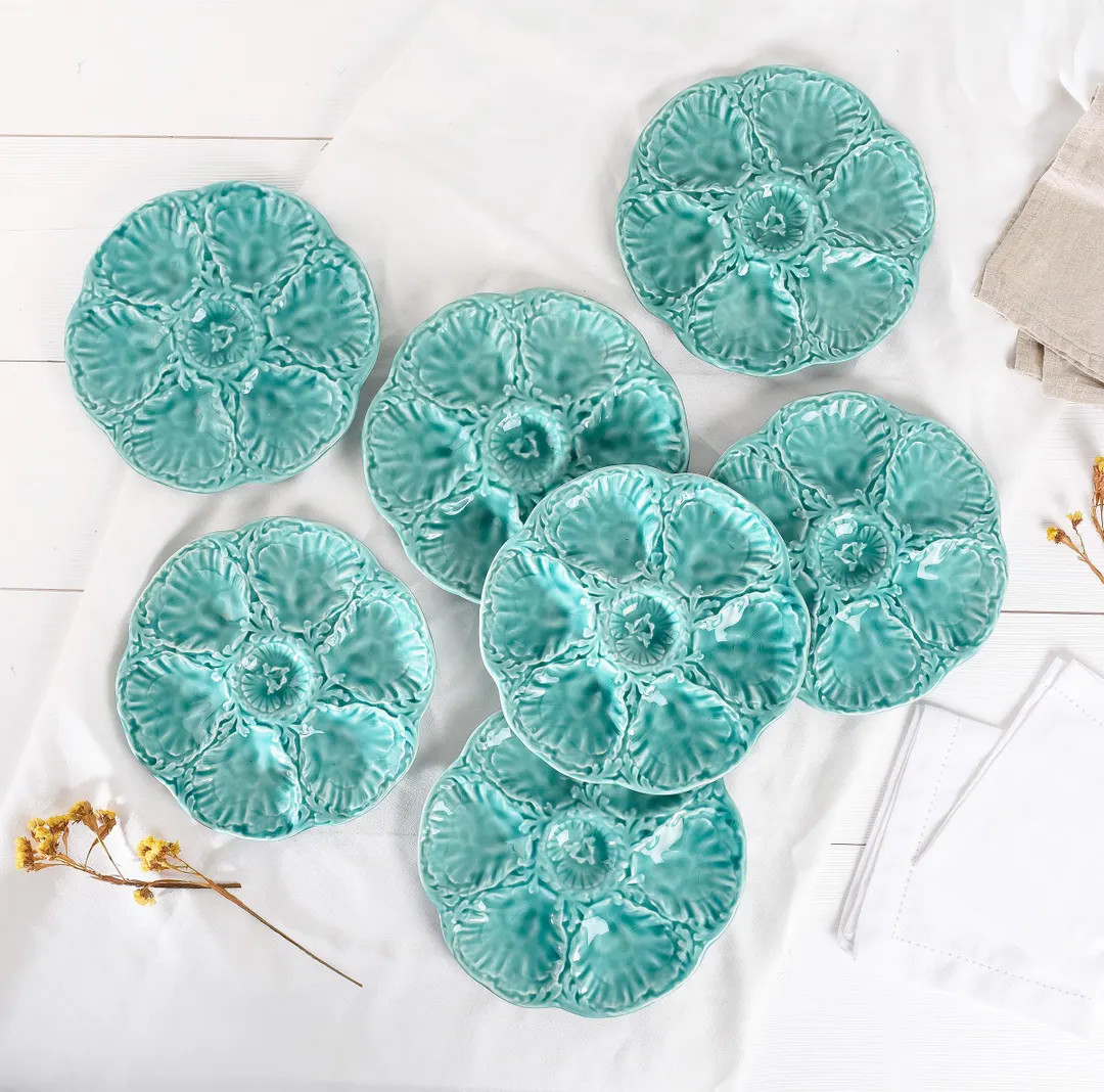 Vintage Gien Oyster Plate – Turquoise Blue French Majolica Ceramic Dish- Antique Seafood Servin... | Etsy (US)