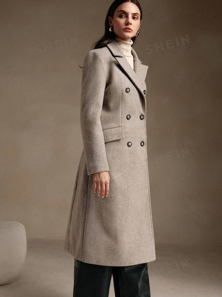 Anewsta Women's Autumn/Winter Long Sleeve Pocket Fitted Long Knitted Blend Coat, Ladies Winter El... | SHEIN