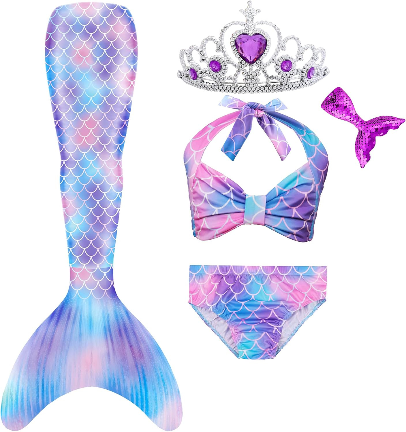 Mermaid Tails for Swimming Swimsuit Costume, Bathing Suit Princess Bikini Sets Cosplay Girls Kids... | Amazon (US)