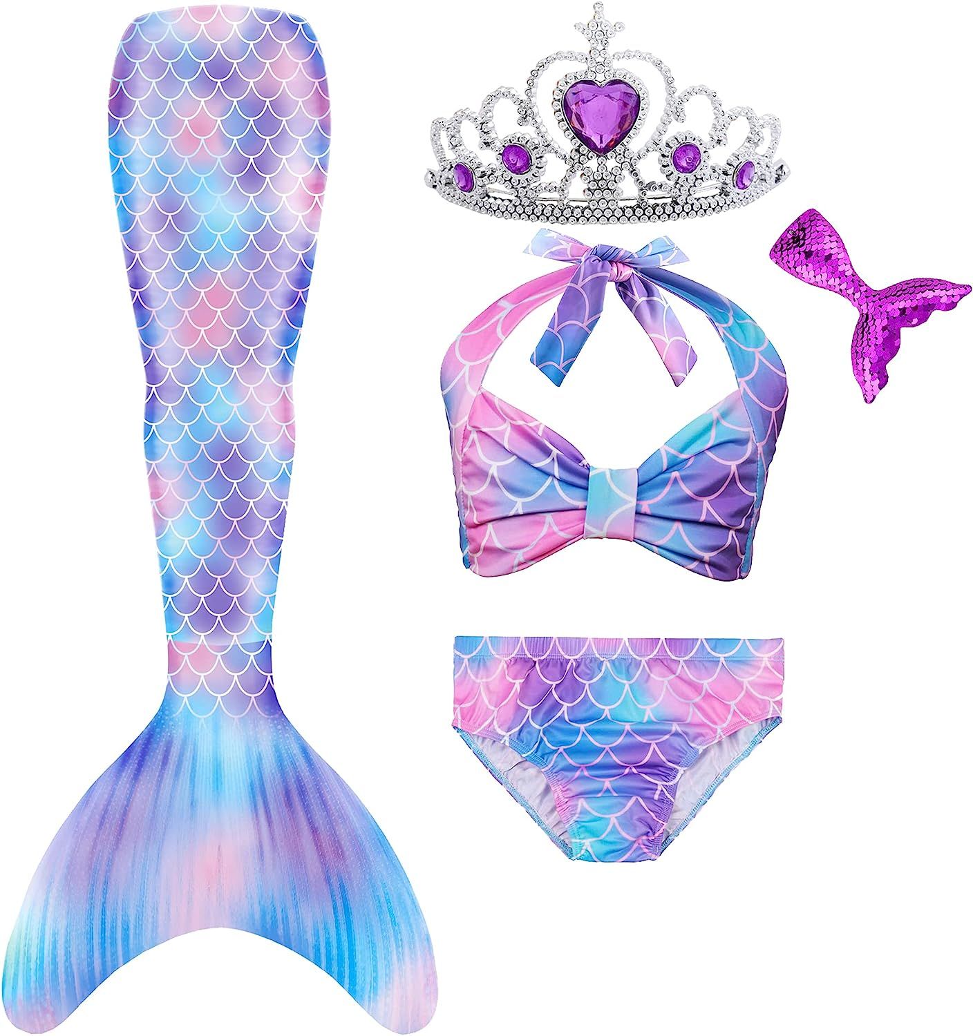 Mermaid Tails for Swimming Swimsuit Costume, Bathing Suit Princess Bikini Sets Cosplay Girls Kids... | Amazon (US)