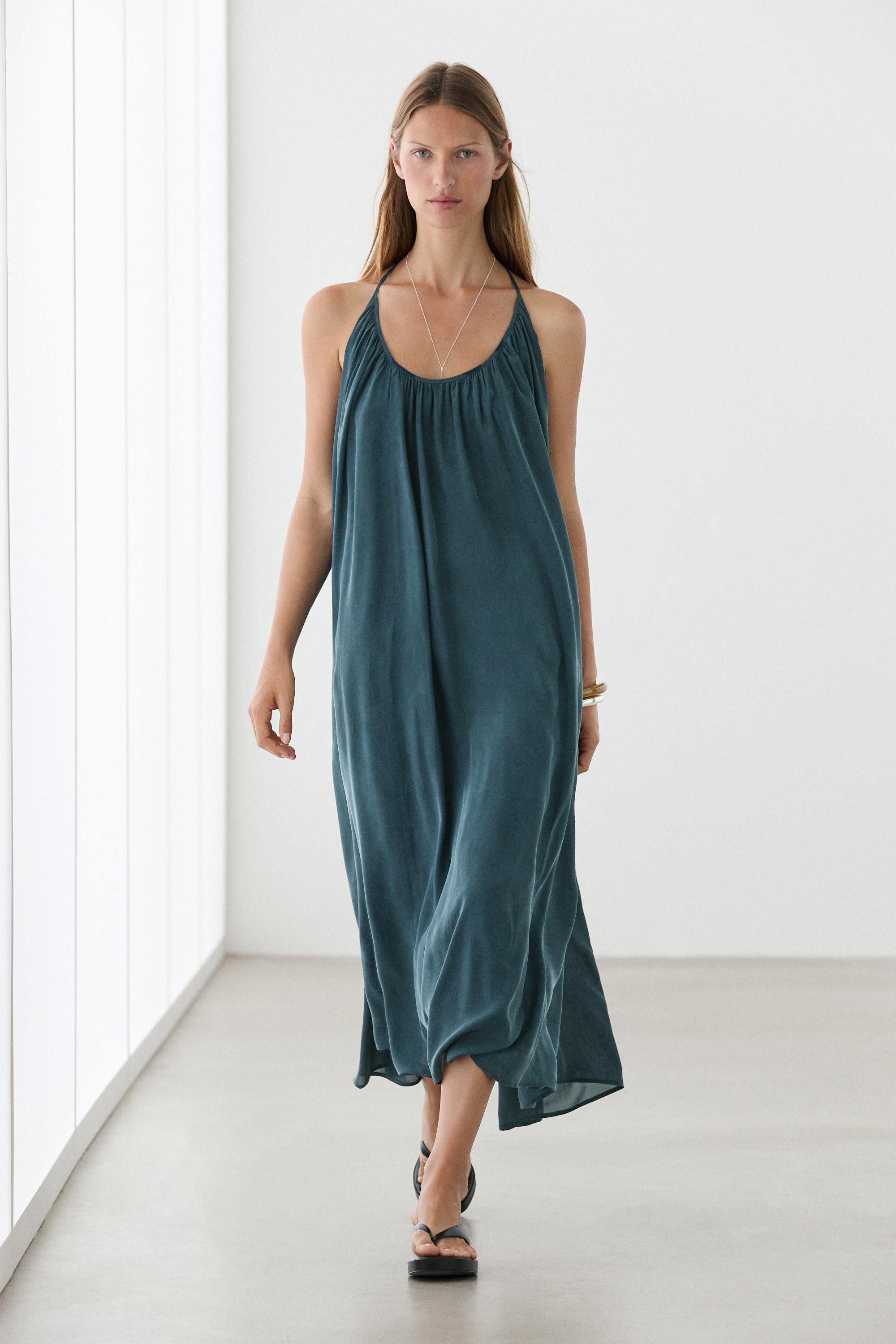 Midi dress with gathered neckline | Massimo Dutti UK