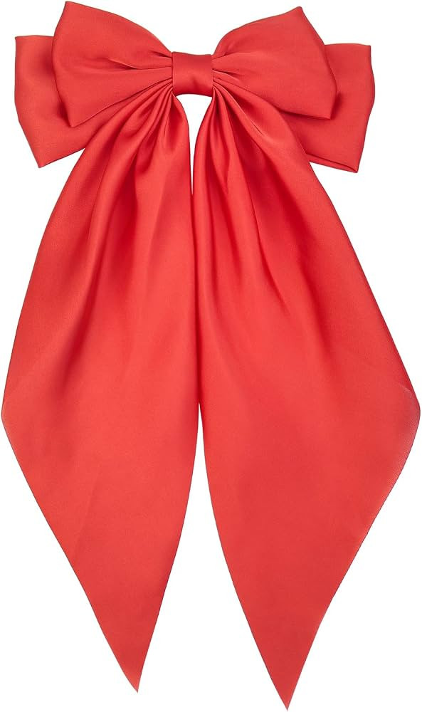 Red Hair Bow for Women - Large Satin Long Tail Hair Clips for Girls, Elegant Red Ribbon Barrette ... | Amazon (US)