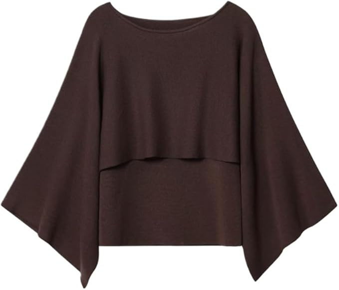 Women's Fall Russet Cape Sleeve Layered Decorative Knit Casual Top | Amazon (US)