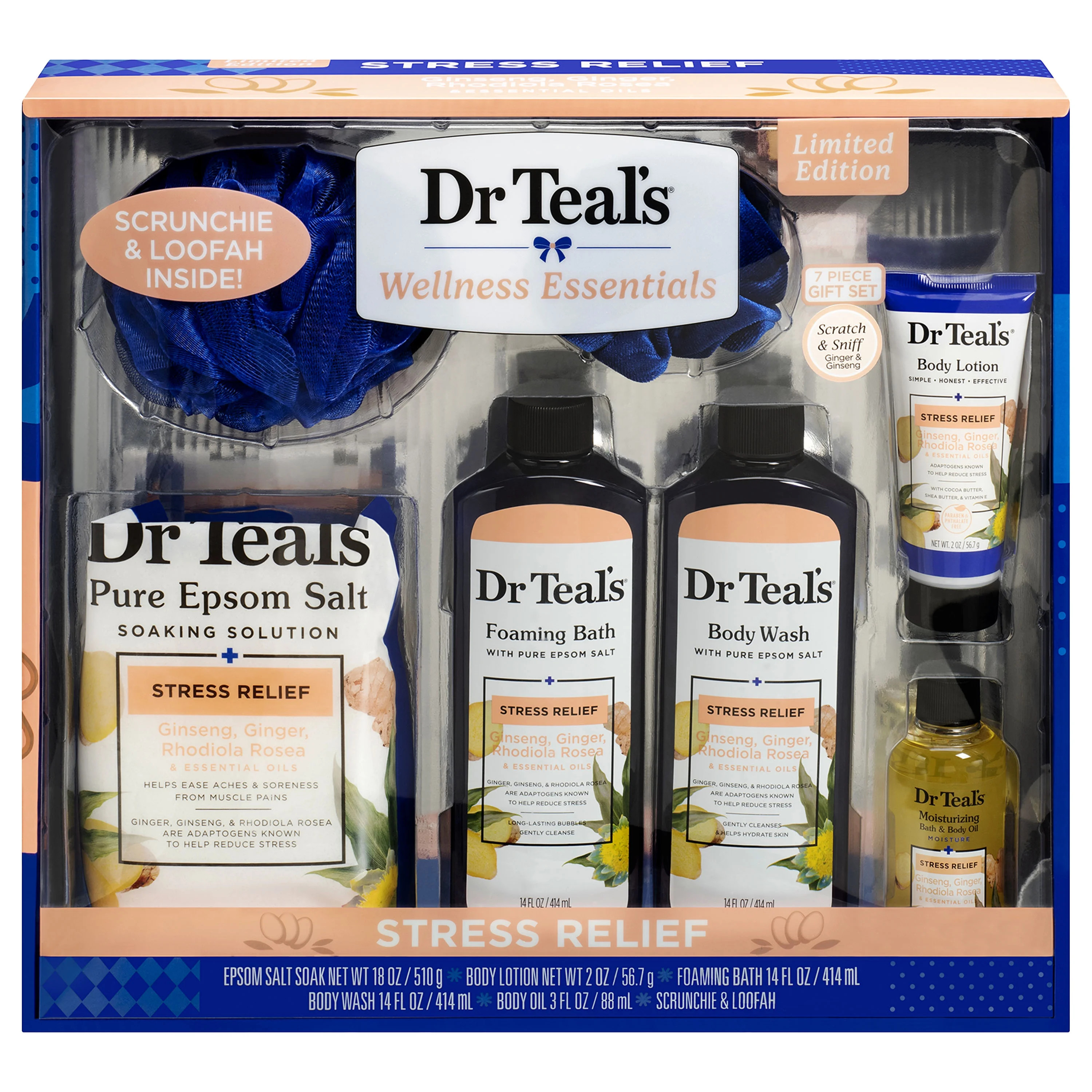 Dr Teal’s Stress Relief Bath Gift Set with Loofah, 7Piece | Walmart (US)
