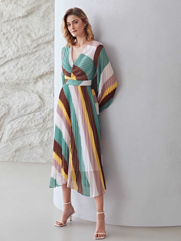 MOTF PREMIUM COLORBLOCK PLISSE DRESS | SHEIN