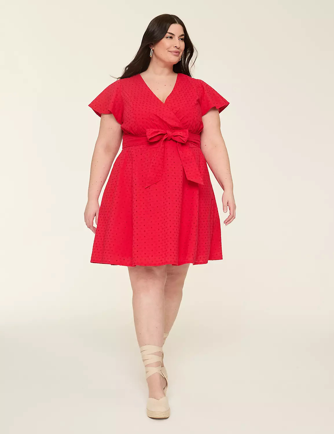 Lena Surplice-Neck Flutter-Sleeve Dress | Lane Bryant (US)