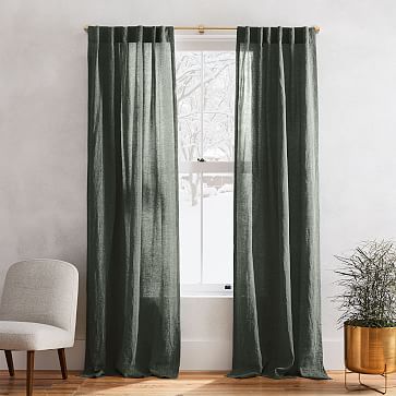 European Flax Linen Melange Curtain - Olive | West Elm (US)