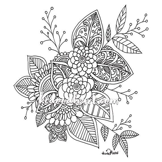 Instant digital download - Coloring page - Flower Doodles | Etsy (US)