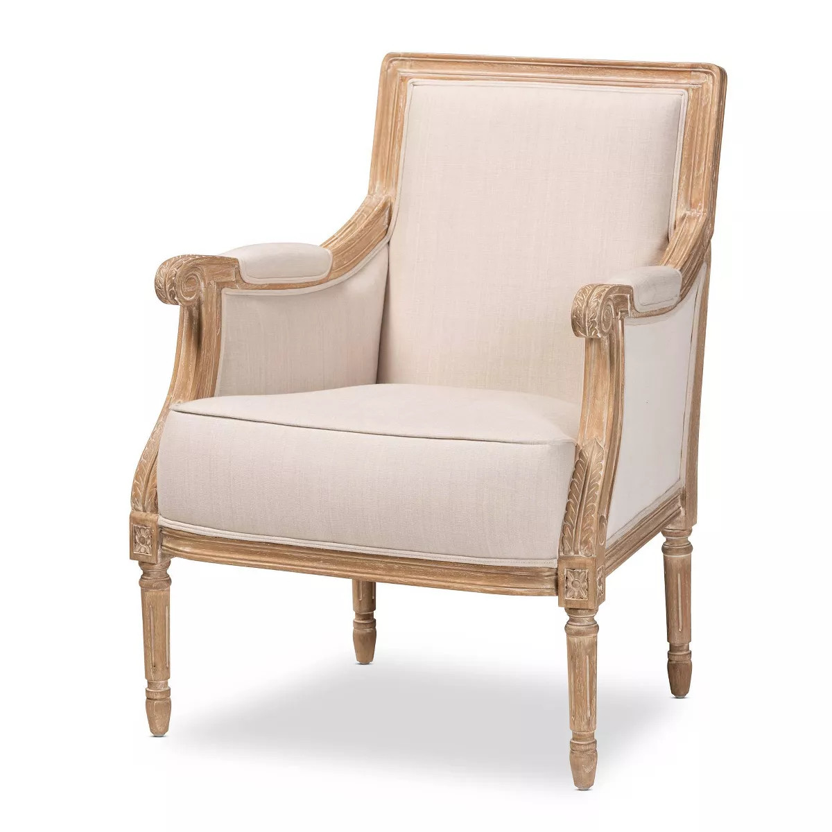 Chavanon Wood & Linen Traditional French Accent Chair Light Beige - Baxton Studio: No Assembly, M... | Target