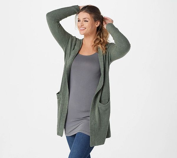 Barefoot Dreams Cozychic Lite Relaxed Hooded Cardi with Pockets | QVC
