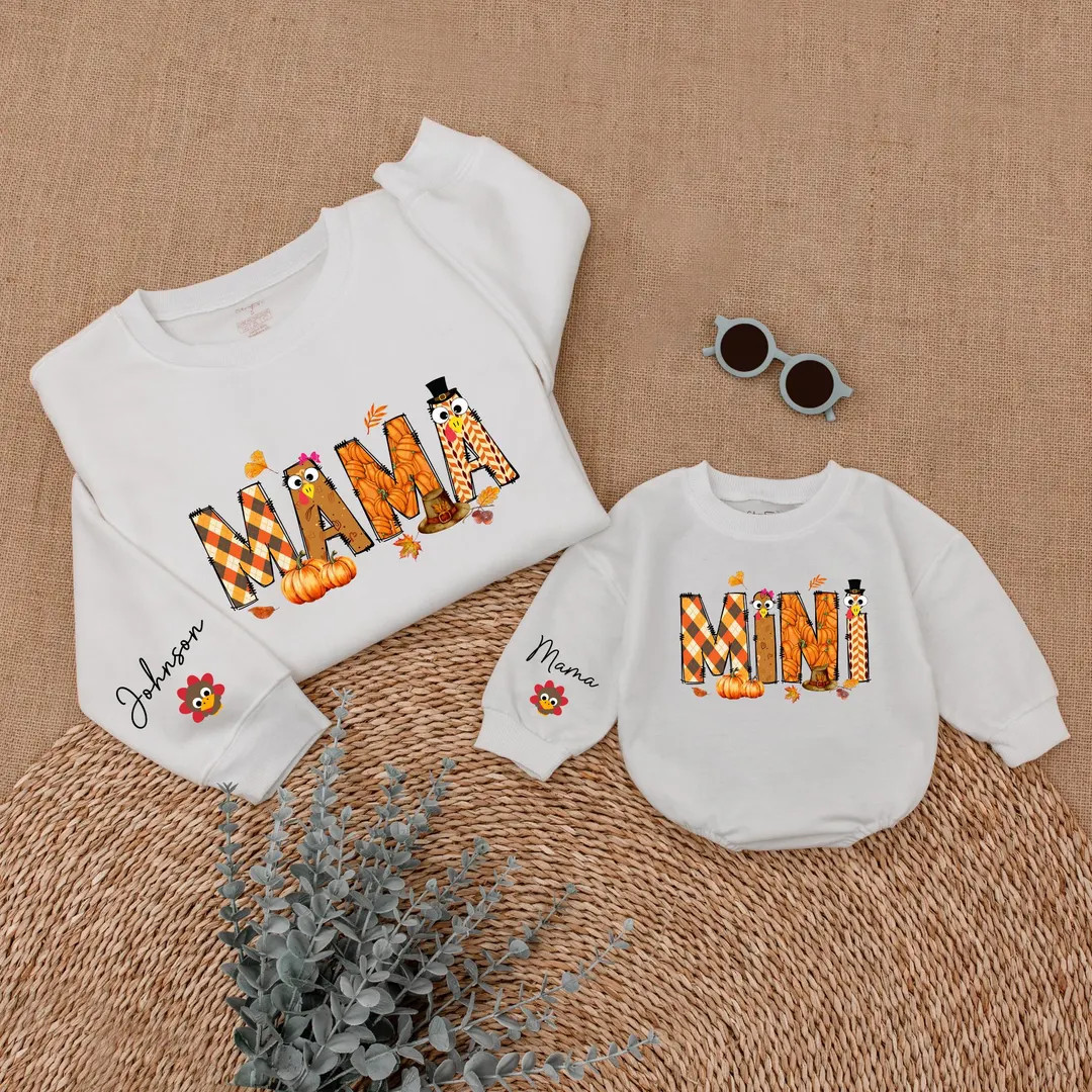 Personalized Mama and Mini Thanksgiving Sweatshirt, Custom Name Thanksgiving Shirt, Mommy and Me ... | Etsy (US)