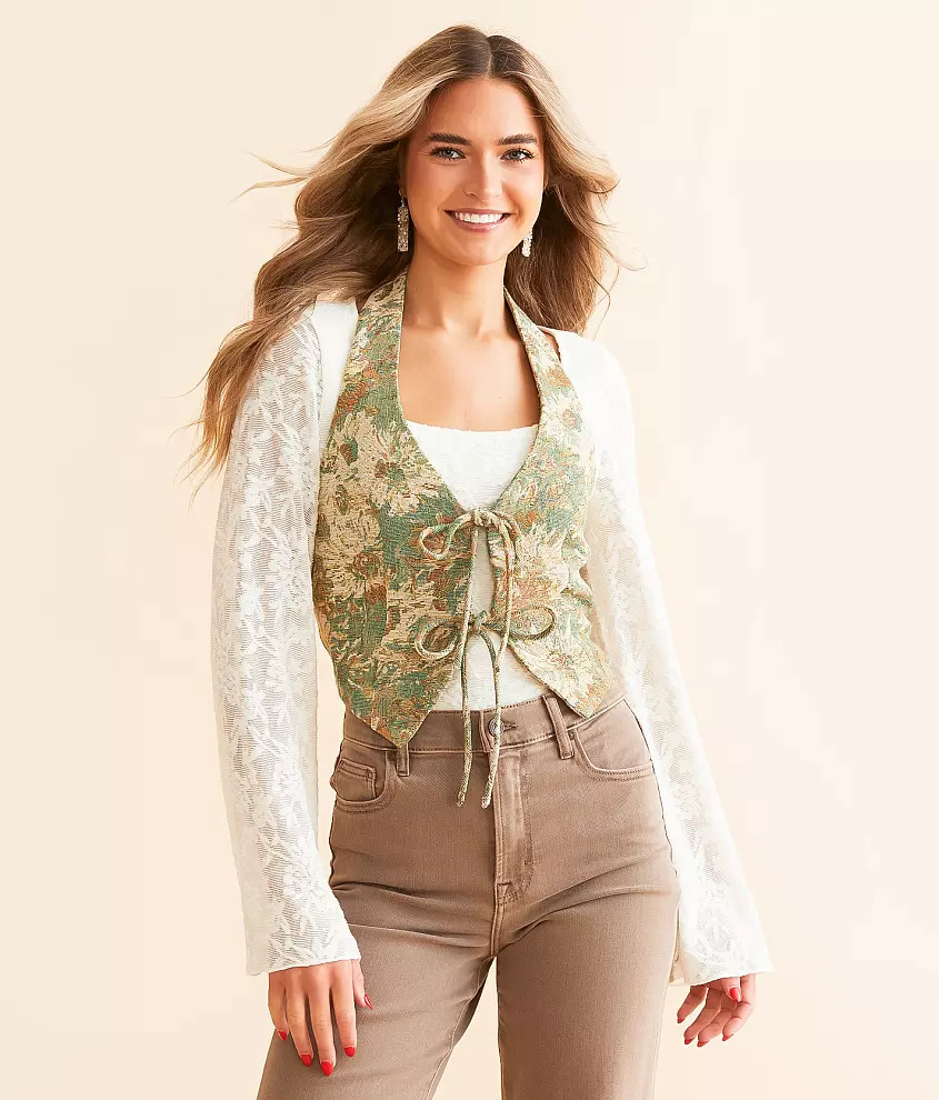 ExclusiveFloral Jacquard Halter VestWillow & RootPrice $39.99Colors:Sage MultiSizeSize GuideUnav... | Buckle