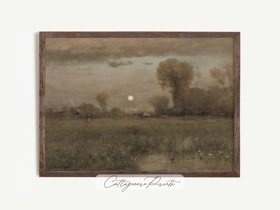 Moonlight Landscape Painting Printable Wall Art Digital | Etsy | Etsy (US)