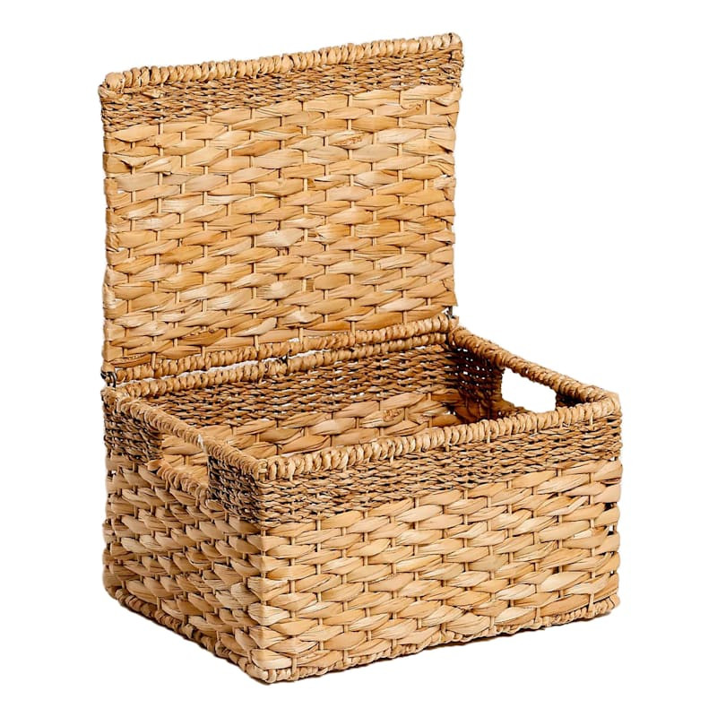 Joan Water Hyacinth Rectangle Storage Basket with Lid, Medium | At Home