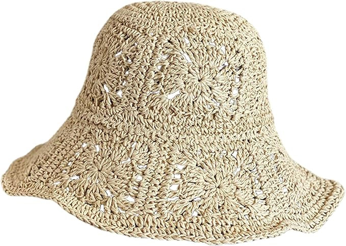 Fisherman Cap Handmade Straw Hat Crocheted Sunshade Bucket Hat for Women Dress-up Party Floppy Bu... | Amazon (US)
