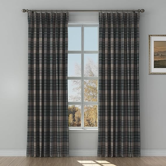 TWOPAGES Natural Linen Curtain 102 Inches Long Light Filtering Privacy Classic Scottish Plaid Cur... | Amazon (US)