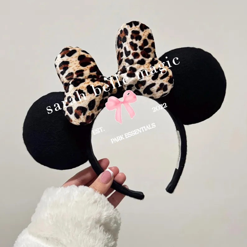 Leopard Print Mouse Ears Headband | Cheetah Bow, Theme Park Costume | Etsy (Global)