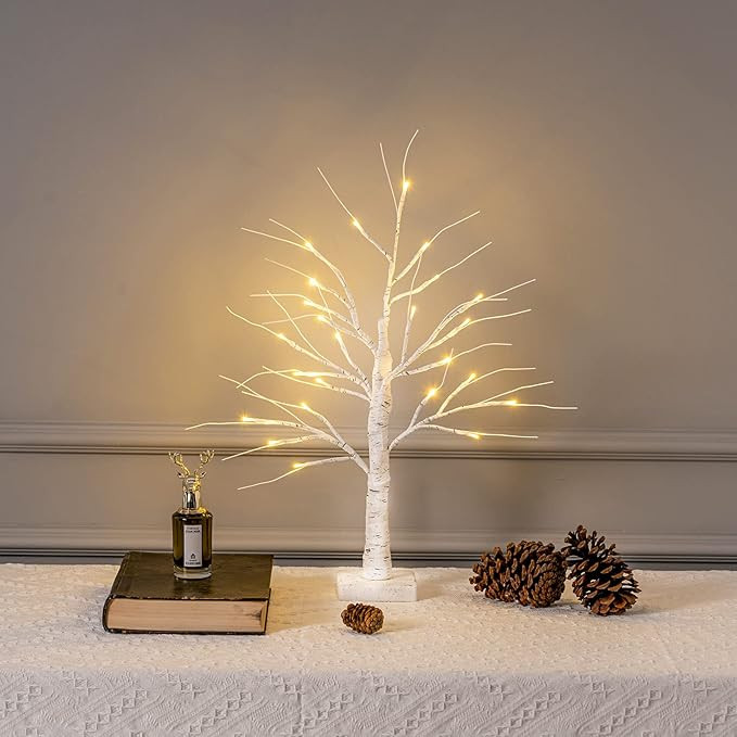 MEETYAMOR 2FT/24” Birch Tree Light with 24LT Warm White LED Battery Powered Timer for Christmas... | Amazon (US)