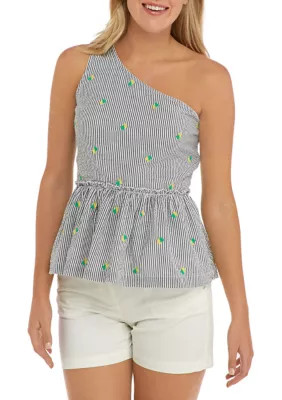 Women's One Shoulder Yarn Dyed Top | Belk