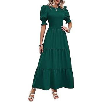 BTFBM Women Casual Summer Dresses 2024 Spring Crew Neck Ruffle Short Sleeve Floral Print Smocked ... | Amazon (US)