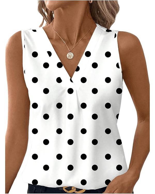 SOLY HUX Women's Casual Polka Dots Tank Tops Summer V Neck Sleeveless Tunic Shirts Office Work Bl... | Amazon (US)