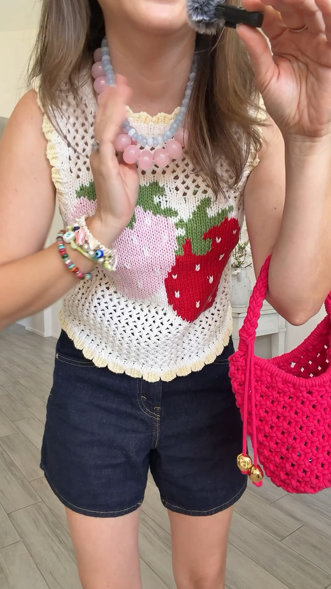 This outfit feels like summer in the best way. The strawberry knit, the bright pink bag, the easy denim shorts… playful but still wearable for real life. Also very into anything lately that makes getting dressed feel less serious and more fun. 

Top XS 
Shorts 25 
Sandals tts 5

petite-friendly outfit, summer mom style, casual summer fashion, 5’2 outfit ideas, strawberry trend outfit, denim shorts outfit, easy everyday summer look

#LTKPetite #LTKgrwm

Comment SHOP below to receive a DM with the link to this post on my LTK ⬇ https://liketk.it/6dzOK