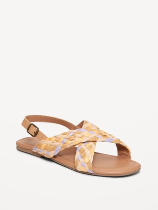 Faux-Leather Raffia Cross-Strap Sandals for Girls | Old Navy (US)