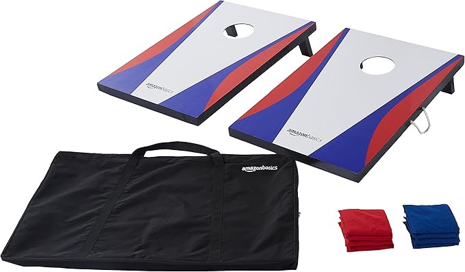 Amazon Basics Portable Cornhole Set, Outdoor Game Bean Bag Toss with Carrying Case, Blue/Red | Amazon (US)