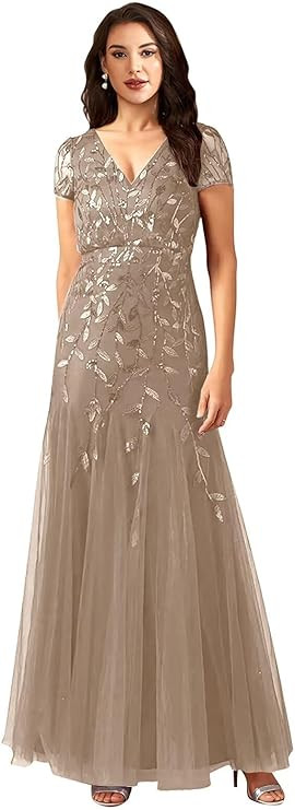 Sequin Mermaid Mother of The Bride Dresses Laces Short Sleeves Mother of The Groom Dress V Neck E... | Amazon (US)