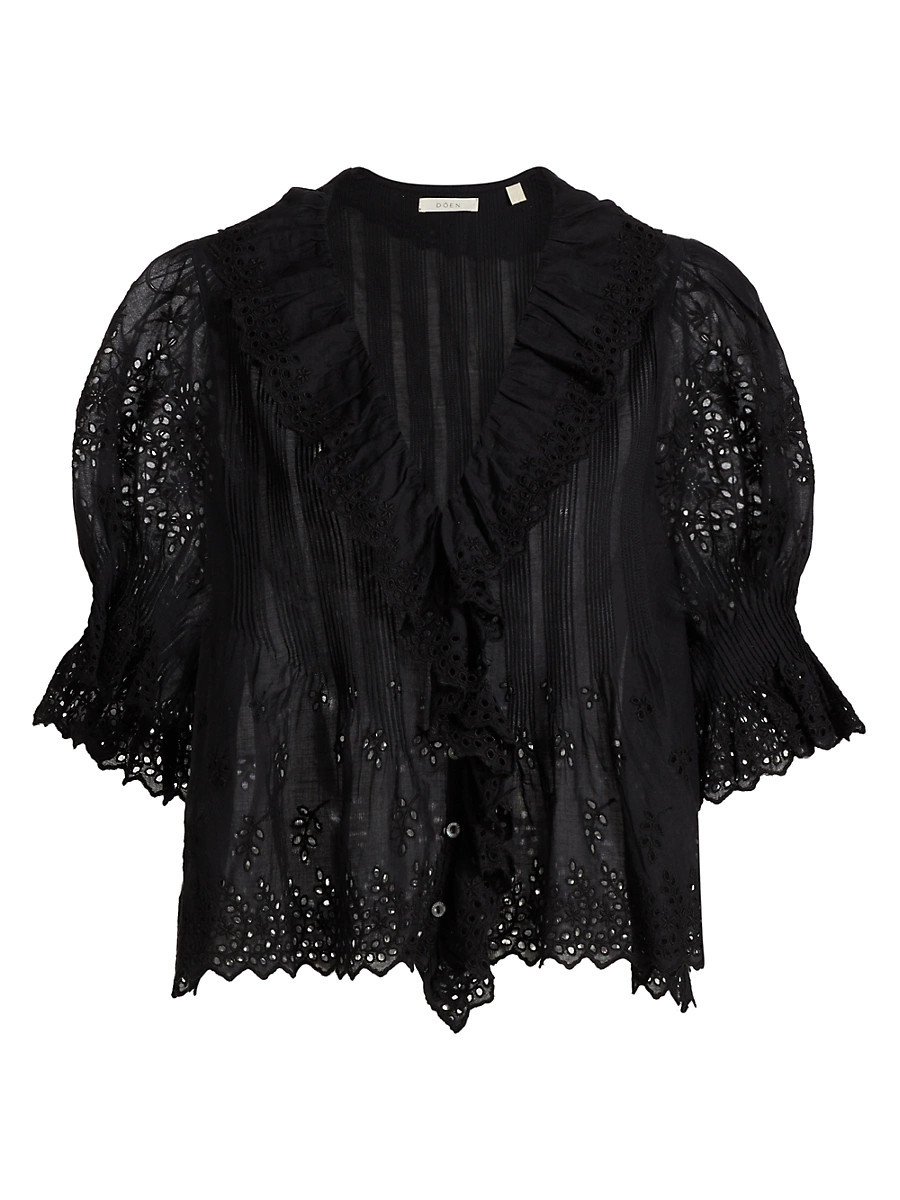 Women's Henri Voile Eyelet Top - Black - Size XL | Saks Fifth Avenue