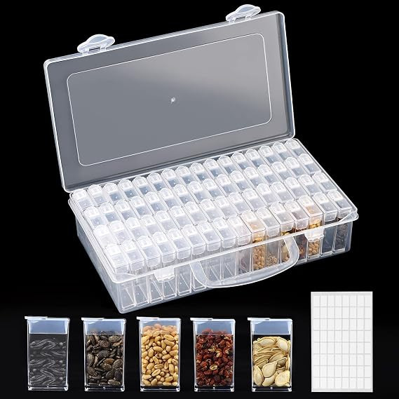 64 Slots Plastic Seed Storage Box Organizer with Label Stickers(seeds not included), Seed Contain... | Amazon (US)