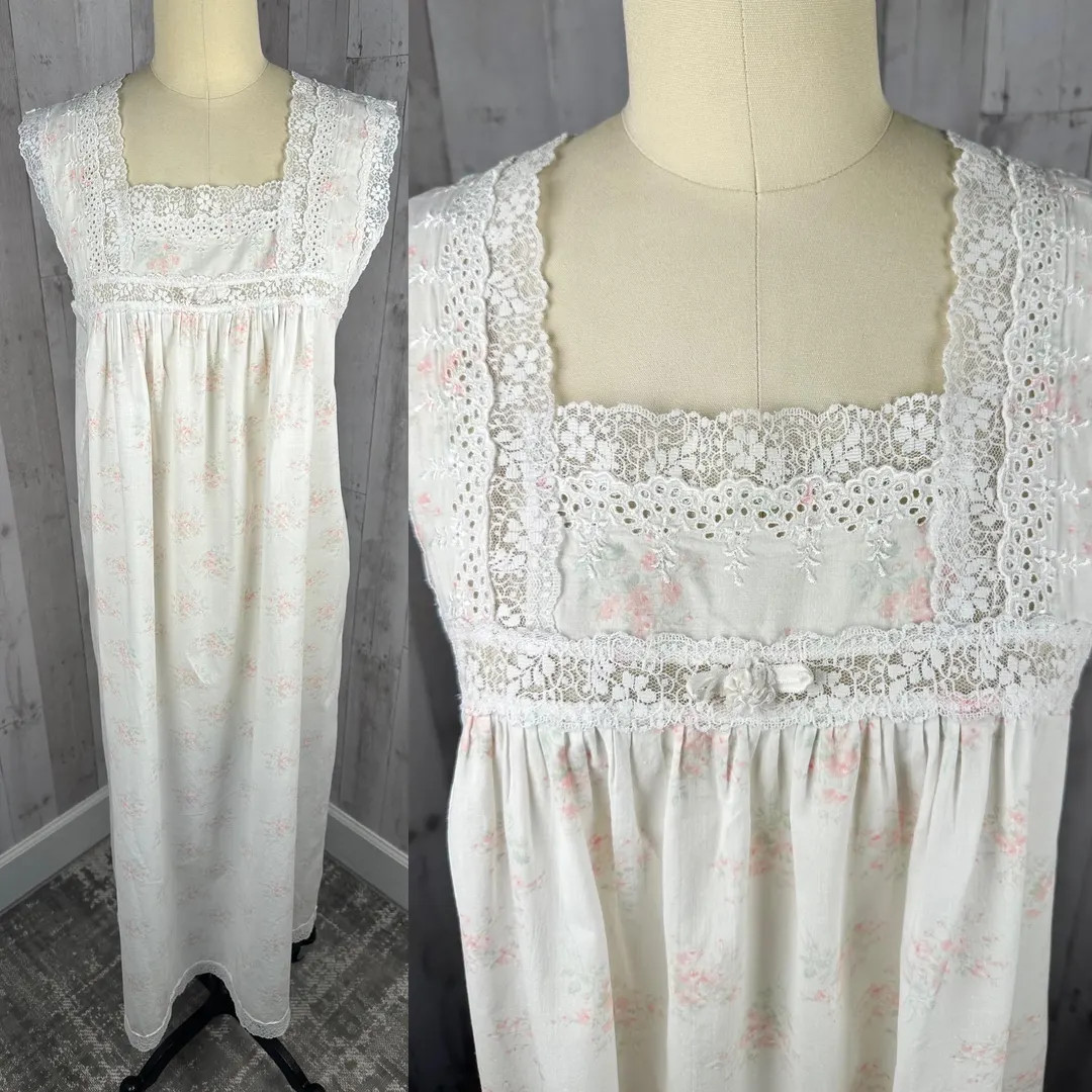 DIOR Vintage Nightgown 1980s Christian Dior Pale Pink Cotton Rosette Negligee Lingerie WOUNDED - ... | Etsy (US)