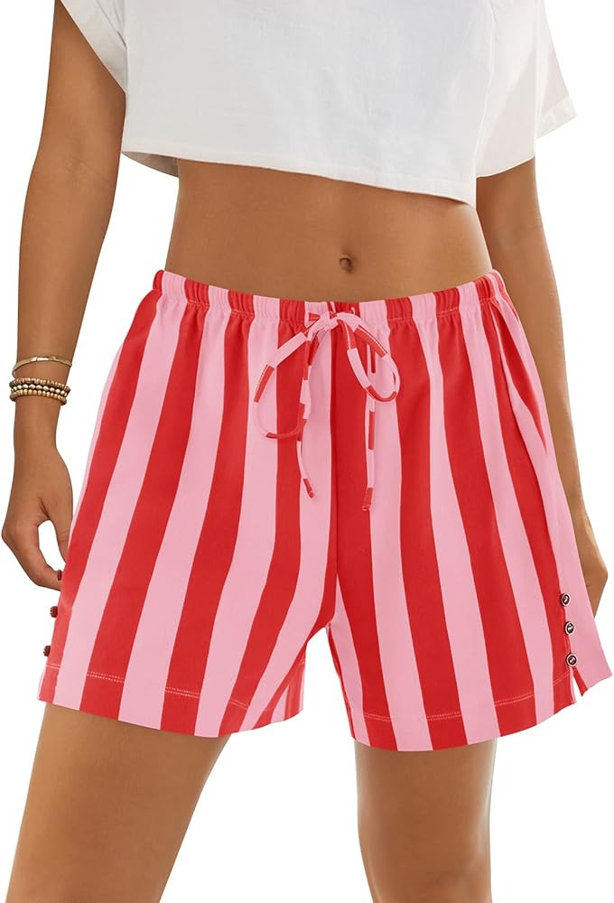MEROKEETY Women's 2025 Summer Beach Lounge Shorts Casual Striped High Waisted Sleep Pajama Shorts | Amazon (US)