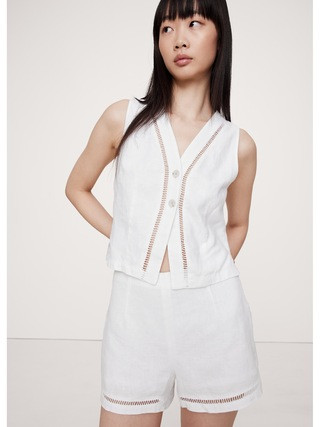 High-Rise Lace-Trim Linen 3" Short | Banana Republic (US)