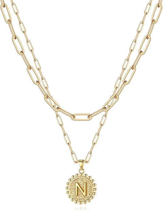 Yoosteel Gold Initial Necklaces for Women Girls, 14K Gold Plated Dainty Layering Paperclip Link C... | Amazon (US)
